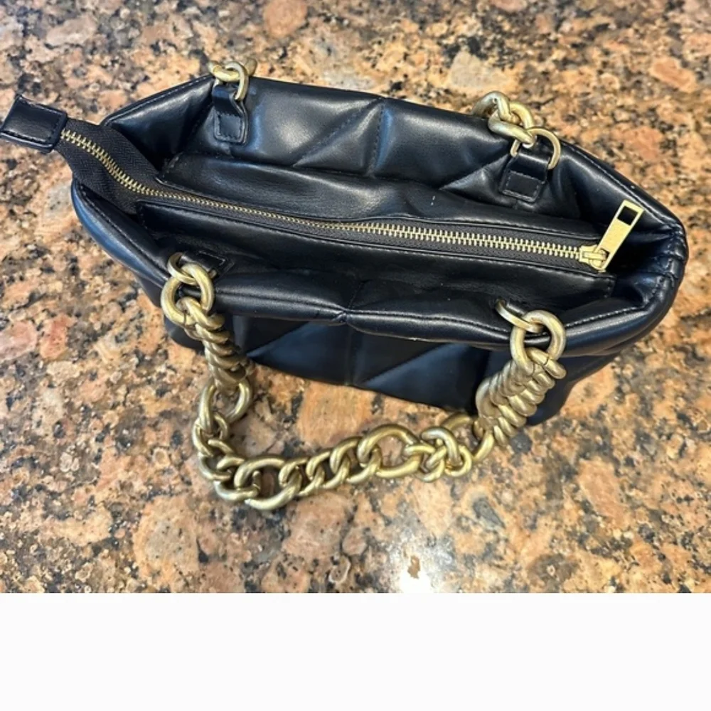 Zara Black Quilted Clutch with Gold Chain
